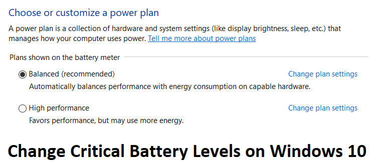 Alterar níveis críticos de bateria no Windows 10