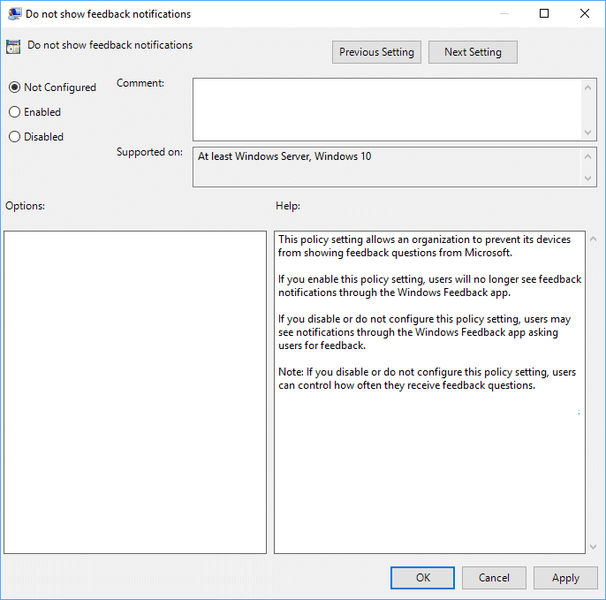 Habilitar ou desabilitar notificações de comentários do Windows no Editor de Diretiva de Grupo