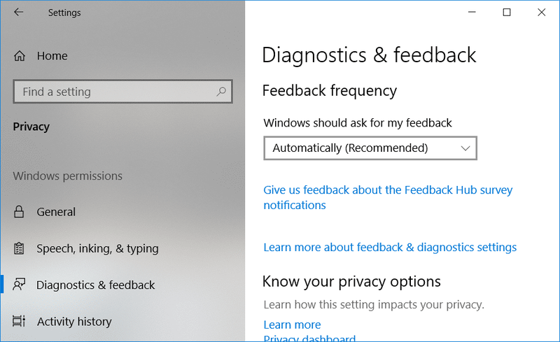 Como alterar a frequência de feedback no Windows 10