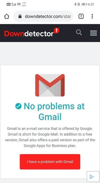 Сайт падкажа вам, існуе праблема з Gmail ці не