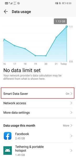 Націсніце на Smart Data Saver | Выпраўце, што праграма Gmail не сінхранізуецца на Android