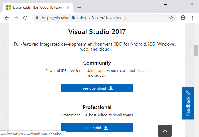 Instale o Microsoft Visual C++ redistribuível para Visual Studio 2017