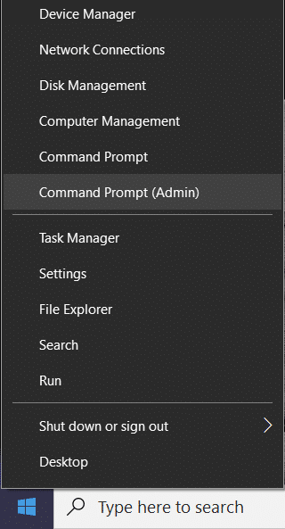ຄລິກຂວາໃສ່ປຸ່ມ Windows ແລະເລືອກ Command Prompt (Admin)
