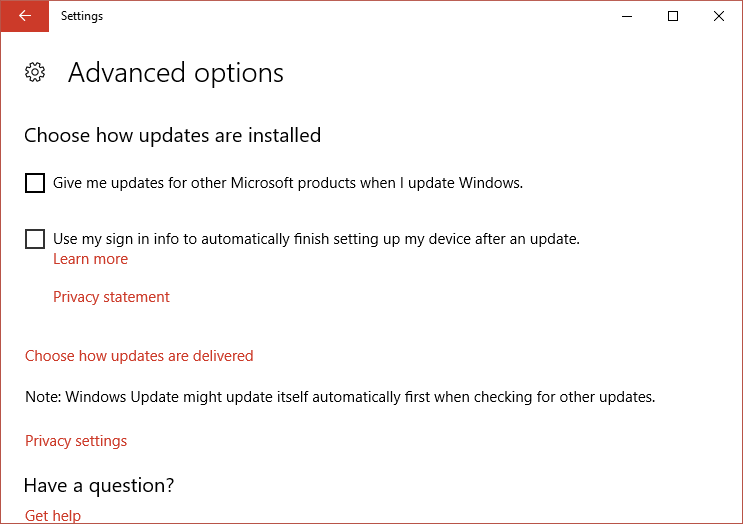 Desmarcate l'opzione Dàmi l'aghjurnamenti per altri prudutti Microsoft quandu aghju aghjurnatu Windows
