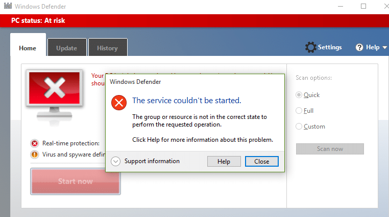 Correggi l'errore Window Defender 0x800705b4 (il servizio potrebbe