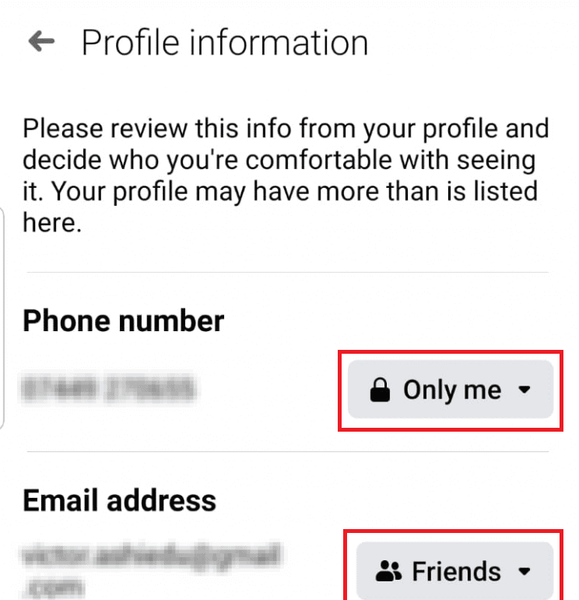 cambia a configuración de privacidade do teu número de teléfono a Só eu. | Facer unha páxina ou unha conta de Facebook privada