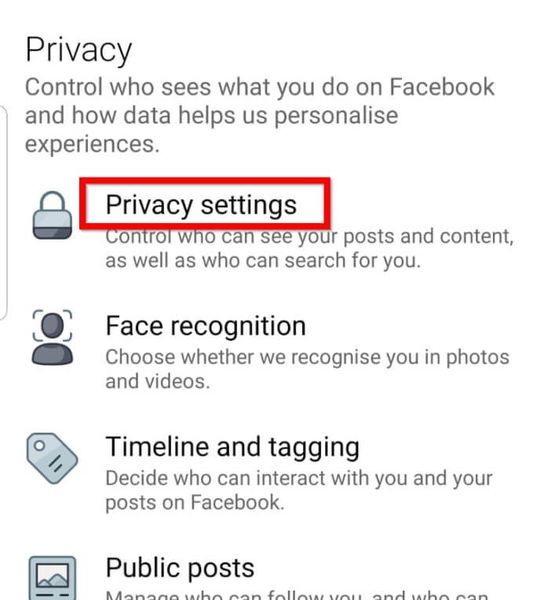 Abre Configuración de privacidade. | Facer unha páxina ou unha conta de Facebook privada
