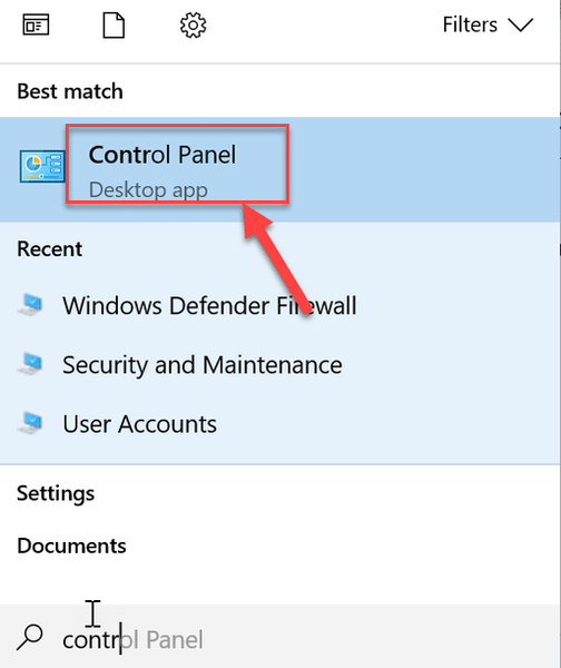 Bilatu Kontrol panela Windows Bilaketa erabiliz