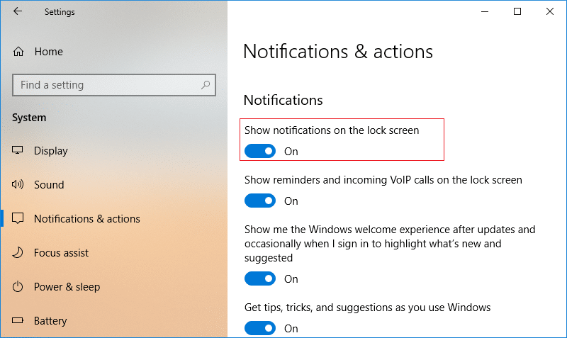 Activa ou desactiva as notificacións de aplicacións na pantalla de bloqueo en Windows 10