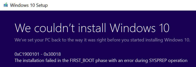 Fix l'installazione falluta in u primu errore di fase di boot