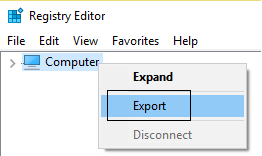 registro di esportazione per il backup