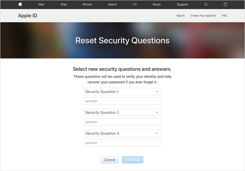 [更新]をタップして変更を保存します。 Appleはセキュリティの質問をリセットできません