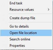 [ファイルの場所を開く]オプションをクリックします