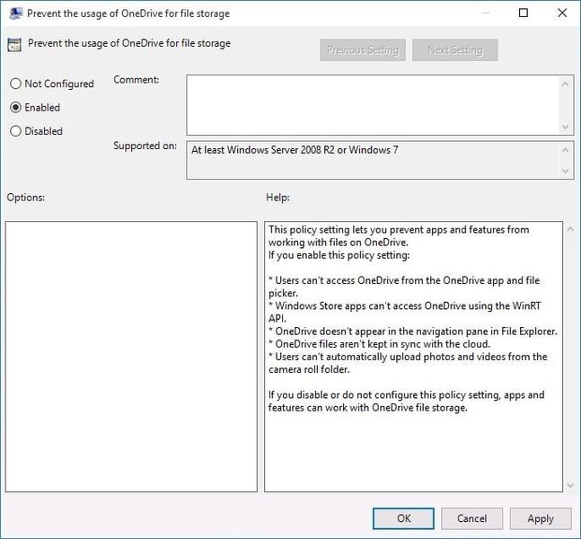Овозможи Спречи користењето на OneDrive за складирање датотеки | Оневозможете го OneDrive на компјутер со Windows 10