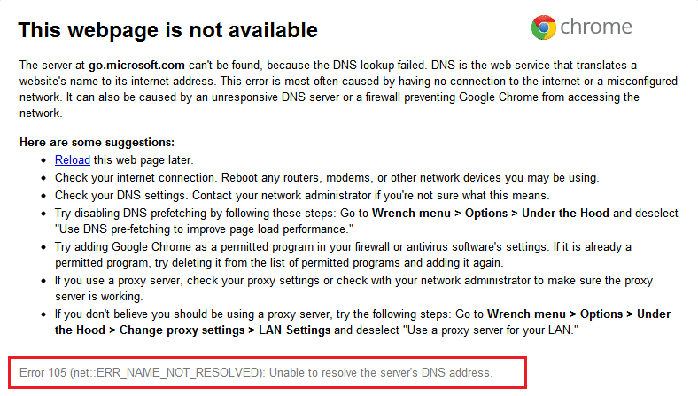 Corrigir o código de erro 105 no Google Chrome
