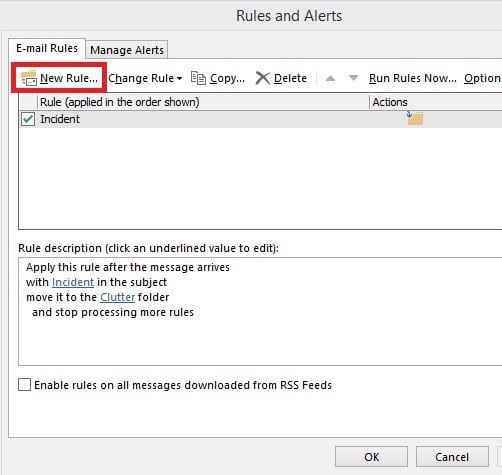Kliknij zakładkę „reguły e-mail” i wybierz „nowa reguła”. | Jak odwołać wiadomość e-mail w programie Outlook?