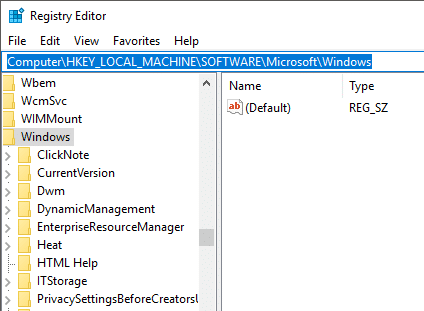 HKEY_LOCAL_MACHINE  SOFTWARE  Policies  Microsoft Windowsに移動します