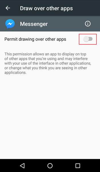 Vypnite prepínač vedľa položky Povoliť kreslenie cez iné aplikácie