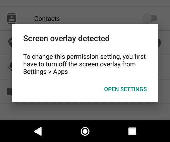 Opravte zistenú chybu prekrytia obrazovky v systéme Android