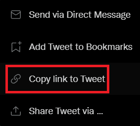 Copier le lien vers l'option tweet dans le menu de partage