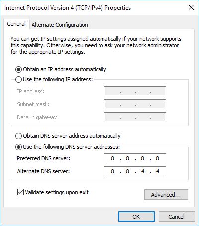 DNSサーバーアドレスを手動で入力する