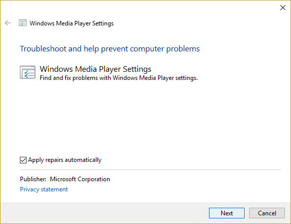 Eseguite Windows Media Player Troubleshooter