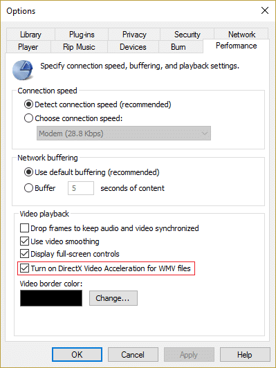 obavezno označite Uključi DirectX Video Acceleration za WMV datoteke