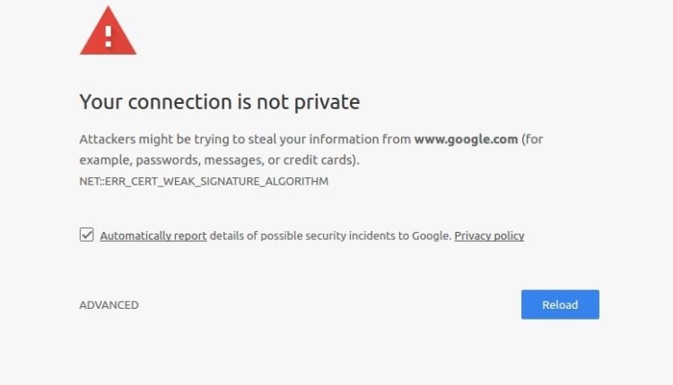 Opgelos: Jou verbinding is nie privaat fout in Google Chrome nie