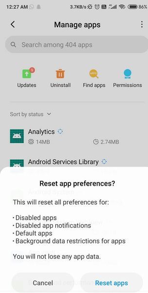 ໃຫ້ຄລິກໃສ່ Reset App Preferences