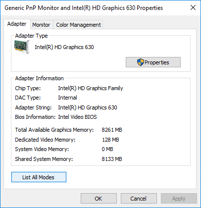 Na kartici Adapter kliknite na dugme Lista svih režima na dnu | Kako promijeniti brzinu osvježavanja monitora u Windows 10