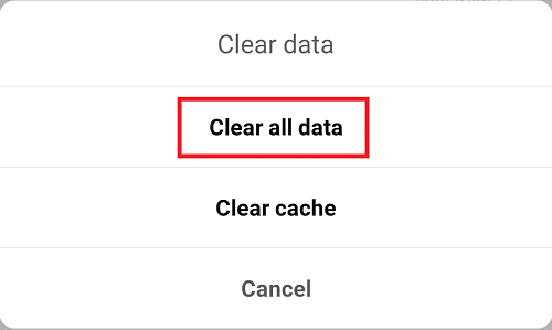 [すべてのデータを消去]オプションをクリックして、GooglePayのすべてのキャッシュデータを消去します