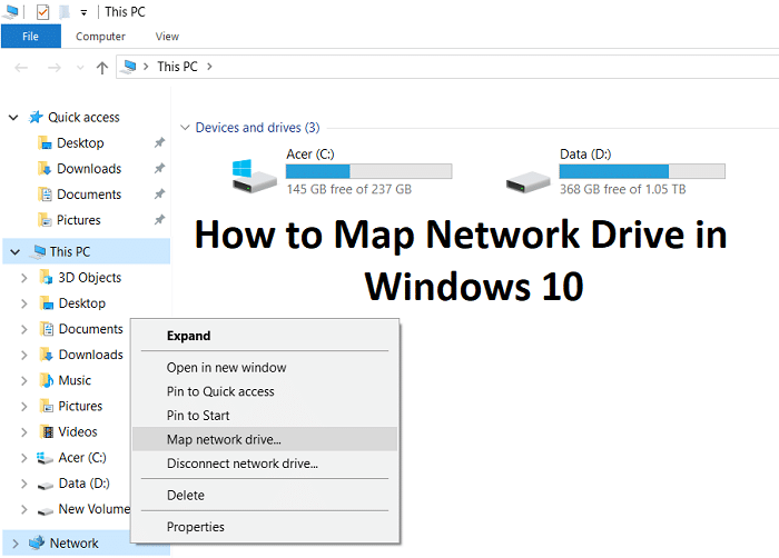 Como mapear a unidade de rede no Windows 10
