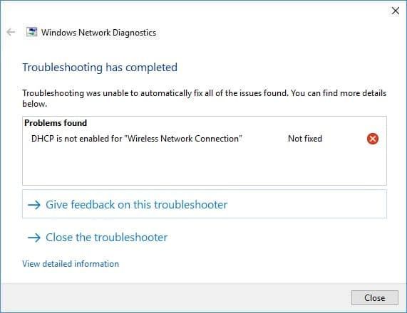 Corrigir DHCP não está habilitado para WiFi no Windows 10