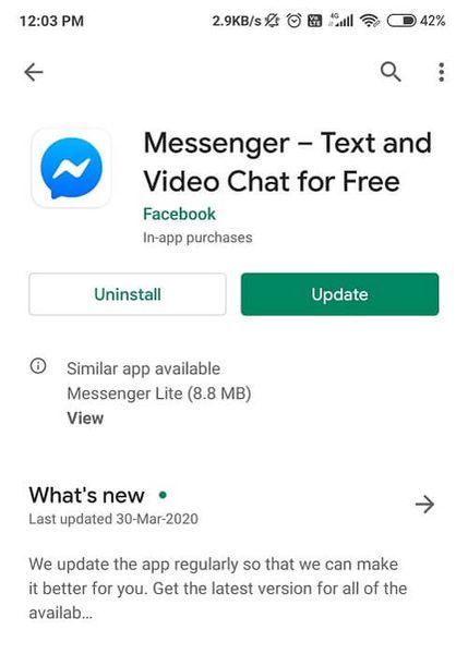 Перевстановіть Facebook Messenger