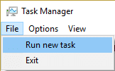 cliccate File dopu Eseguite una nova attività in Task Manager