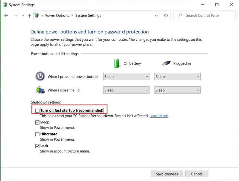Uklonite oznaku Uključi brzo pokretanje pod Postavke isključivanja | Fix File Explorer ne ističe odabrane datoteke ili foldere
