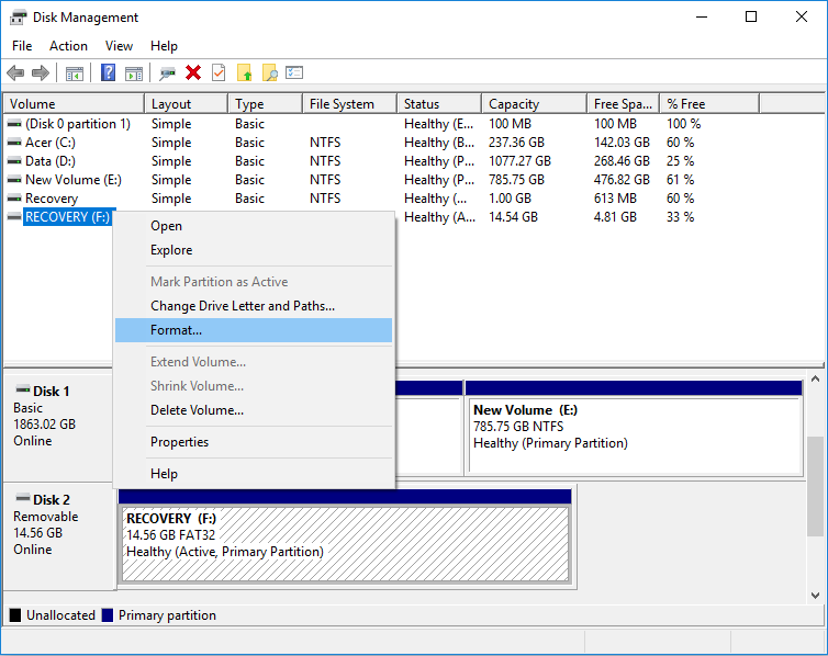 Formátovať disk alebo jednotku v správe diskov | Ako naformátovať disk alebo jednotku v systéme Windows 10