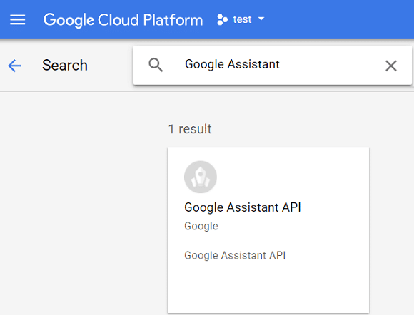 Na página da biblioteca, pesquise o Google Assistant no console de pesquisa