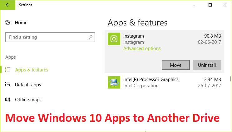 Hoe om Windows 10-toepassings na 'n ander skyf te skuif