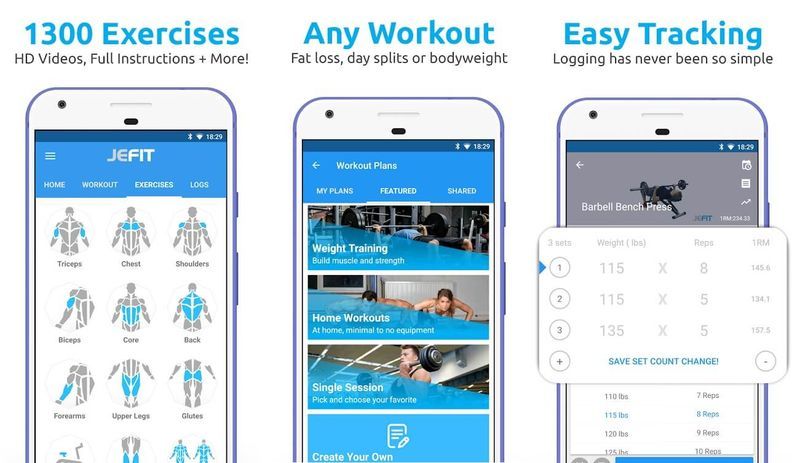 JEFIT Workout Tracker、ウェイトリフティング、ジムログアプリ| Android用の最高のフィットネスおよびワークアウトアプリ（2020）