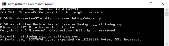 cmd|を使用してatikmdag.sy_をatikmdag.sysに展開します。 Windows10でのビデオTDR障害エラーを修正