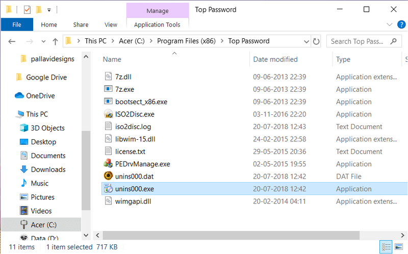 Sada u folderu aplikacije možete potražiti izvršnu (exe) datoteku programa za deinstalaciju