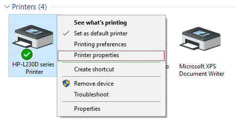 Fare clic con il pulsante destro del mouse sulla stampante e selezionare Proprietà stampante