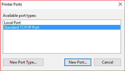 Selezionare Porta TCPIP standard, quindi fare clic sul pulsante Nuova porta