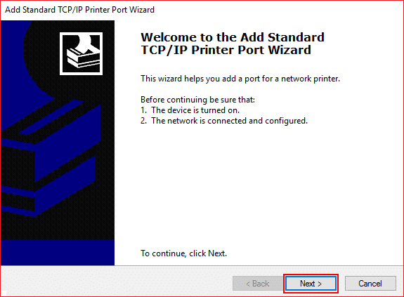 Nella procedura guidata Aggiungi porta stampante TCPIP standard fare clic su Avanti