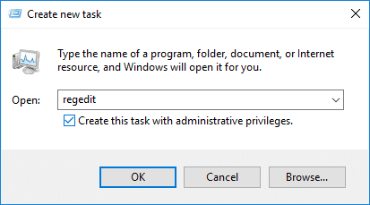 タスクマネージャーを使用して管理者権限でregeditを開きます| Windows10でスタートメニューが機能しない問題を修正