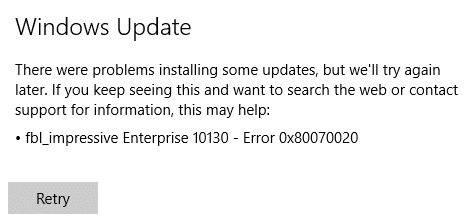 Corrigir o erro de atualização do Windows 0x80070020