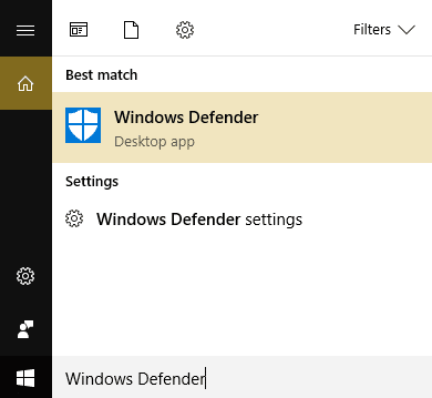 Procure pelo Windows Defender