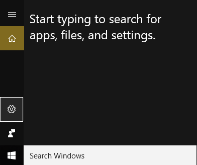 clique no ícone de configurações na pesquisa do Windows