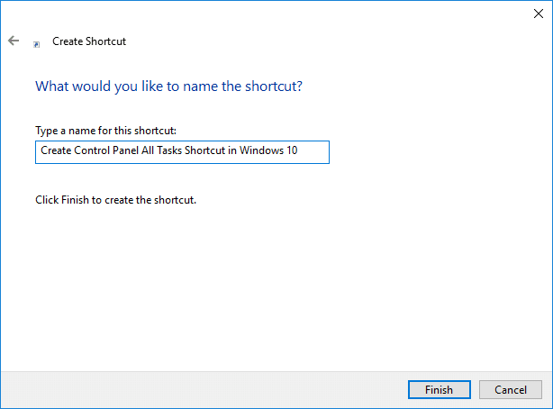 Criar atalho para todas as tarefas do painel de controle no Windows 10